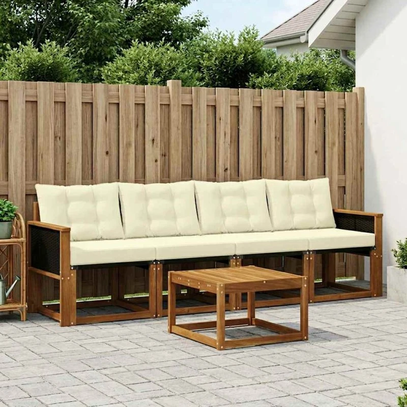 vidaXL Udendørs Sofagruppe 5-pcs Naturlig & Fløde