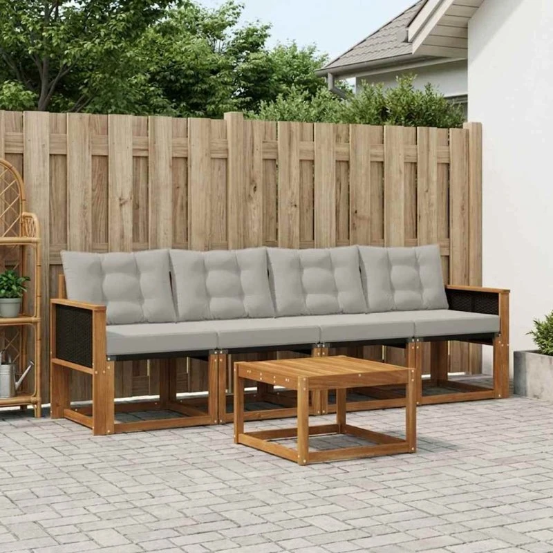 vidaXL Udendørs Sofagruppe 5-pcs Naturfarvet og Lysegrå