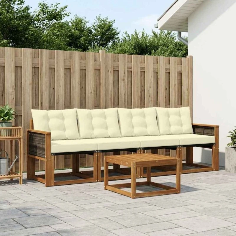 vidaXL Udendørs Sofagruppe 5 pcs Naturlig & Fløde