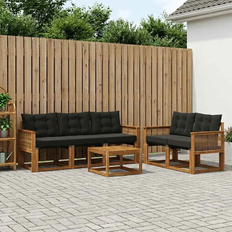 vidaXL Udendørs Sofagruppe 6-pces Natur og Sort