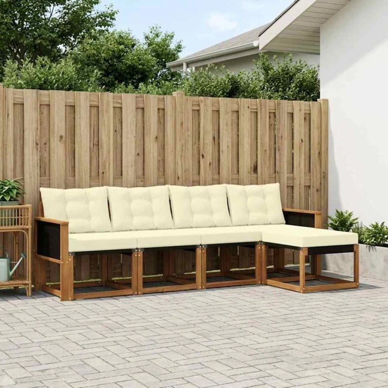 vidaXL Udendørs Sofagruppe 5-pcs Naturlig & Fløde
