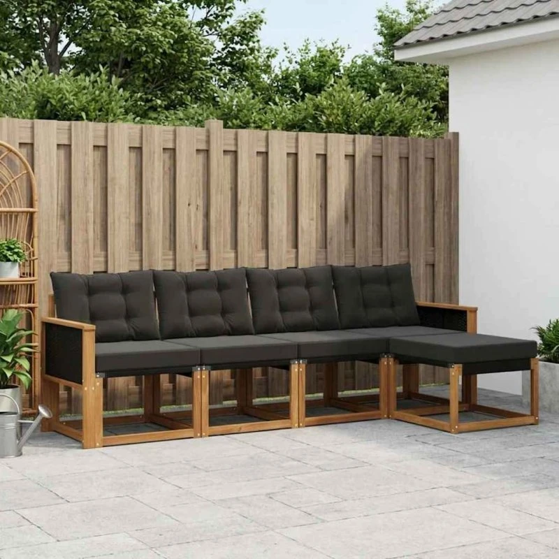 vidaXL Udendørs Sofagruppe 5-pces Natur og Sort