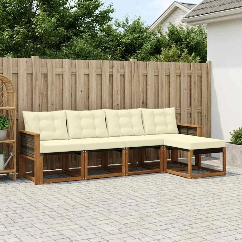 vidaXL Udendørs Sofagruppe 5-pcs Naturlig & Fløde