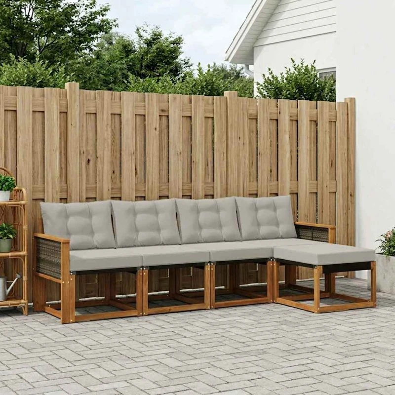 vidaXL Udendørs Sofagruppe 5-pcs Naturfarvet og Lysegrå