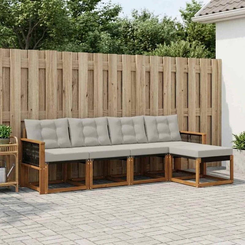 vidaXL Udendørs Sofagruppe 5-pcs Naturfarvet og Lysegrå