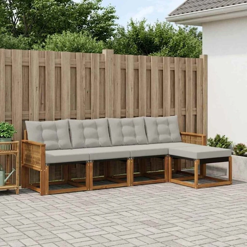 vidaXL Udendørs Sofagruppe 5-pcs Naturfarvet og Lysegrå