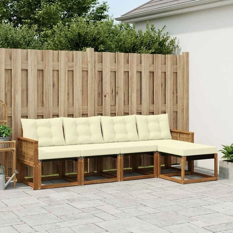 vidaXL Udendørs Sofagruppe 5-pcs Naturlig & Fløde