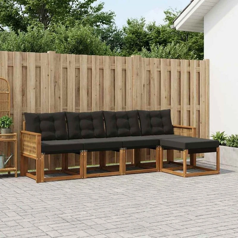vidaXL Udendørs Sofagruppe 5-pcs Natur & Sort