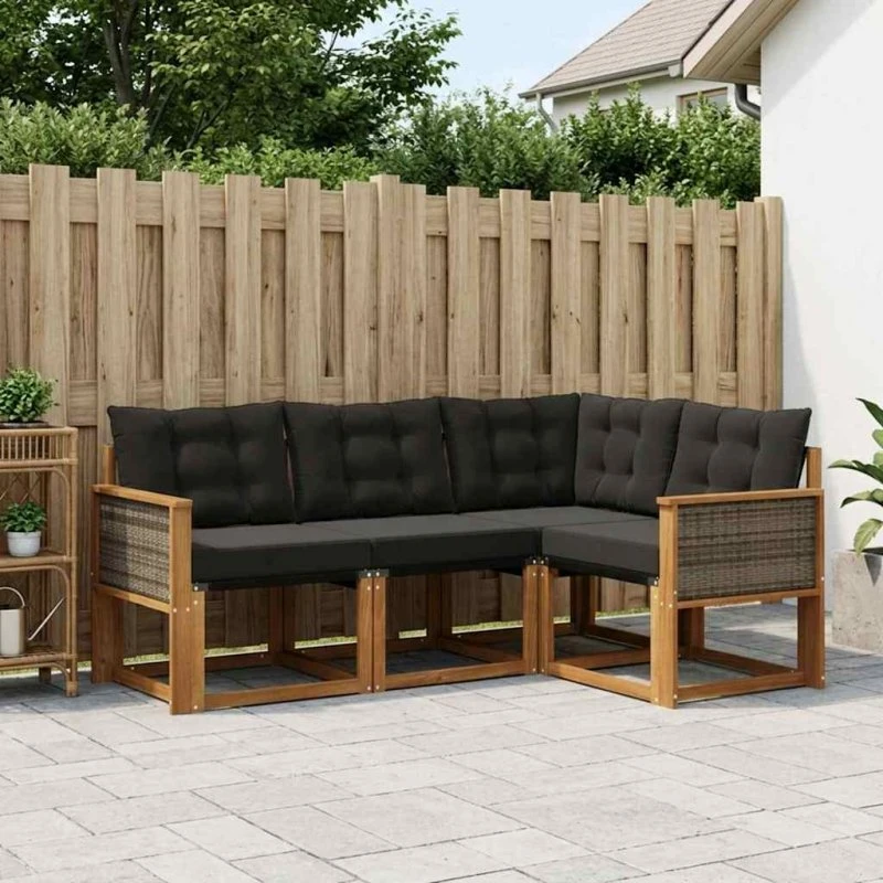 vidaXL Udendørs Sofagruppe 4-pcs Natur og Sort