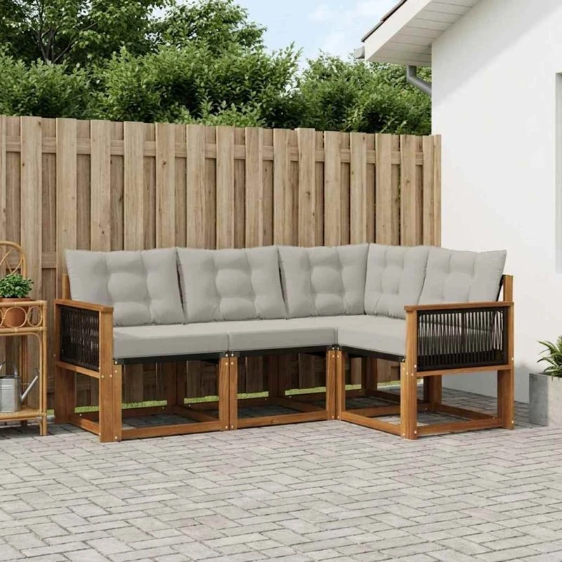 vidaXL Udendørs Sofagruppe 4-pcs Naturfarvet og Lysegrå