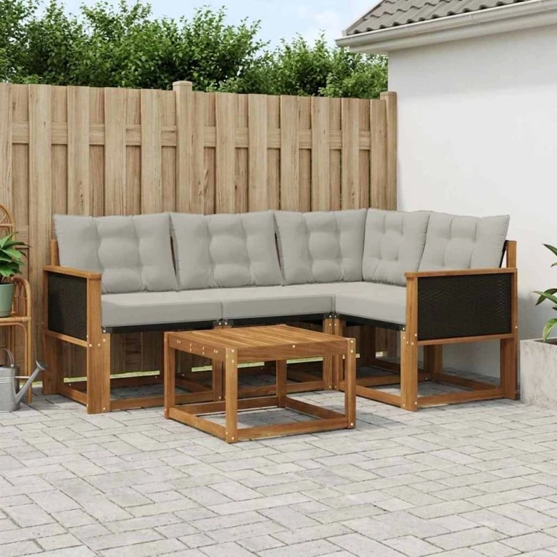 vidaXL Udendørs Sofagruppe 5 pcs Naturfarvet og Lysegrå
