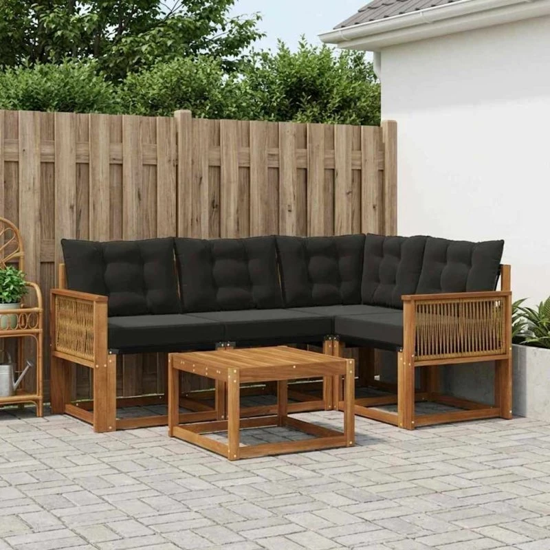 vidaXL Udendørs Sofagruppe 5-pc Natur og Sort
