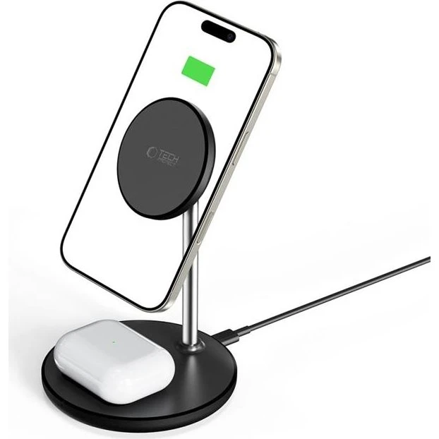 Tech-Protect QI15W-A39 2-in-1 MagSafe Trådløs Oplader - Sort