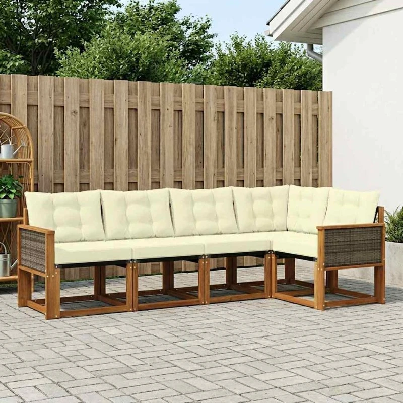 vidaXL Udendørs Sofagruppe 5-pcs Naturlig & Fløde