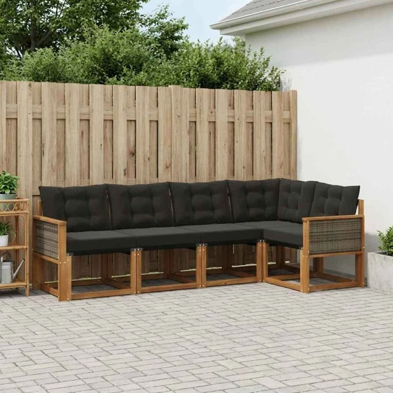 vidaXL Udendørs Sofagruppe 5-pces Natur og Sort