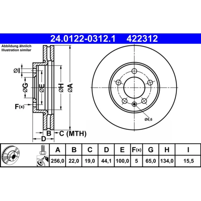 ATE Bremseskive 24.0122-0312.1 for VW, Audi, Skoda
