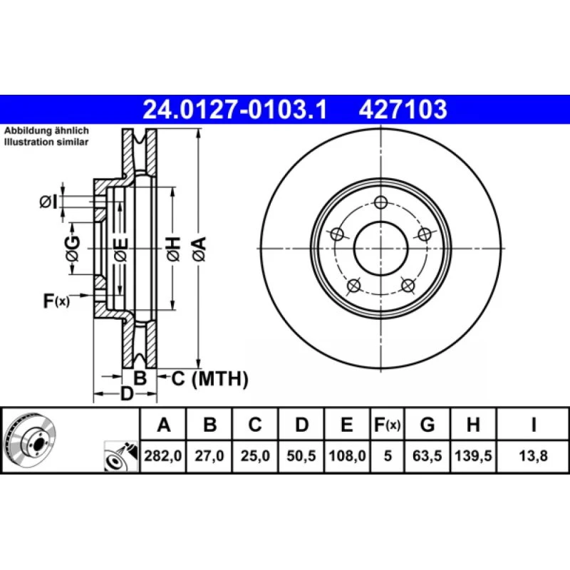 ATE Bremseskive 24.0127-0103.1 for Ford Focus IV