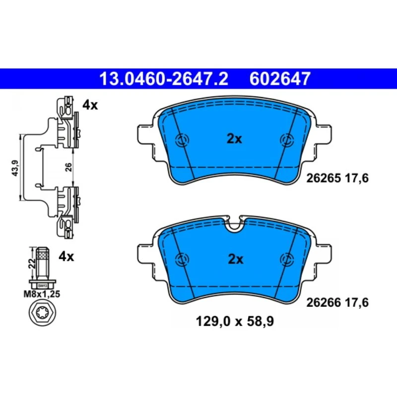 ATE Bremseklodser 13.0460-2647.2 til VW/AUDI (bagaksel)