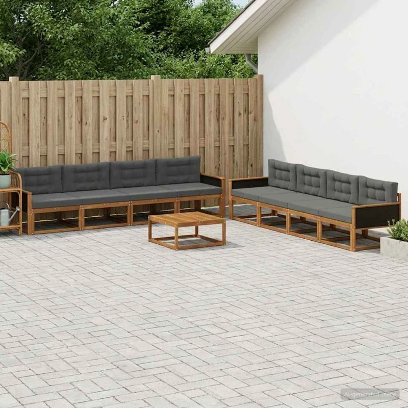 vidaXL Udendørs Sofagruppe 9 pcs Naturlig/Antracit
