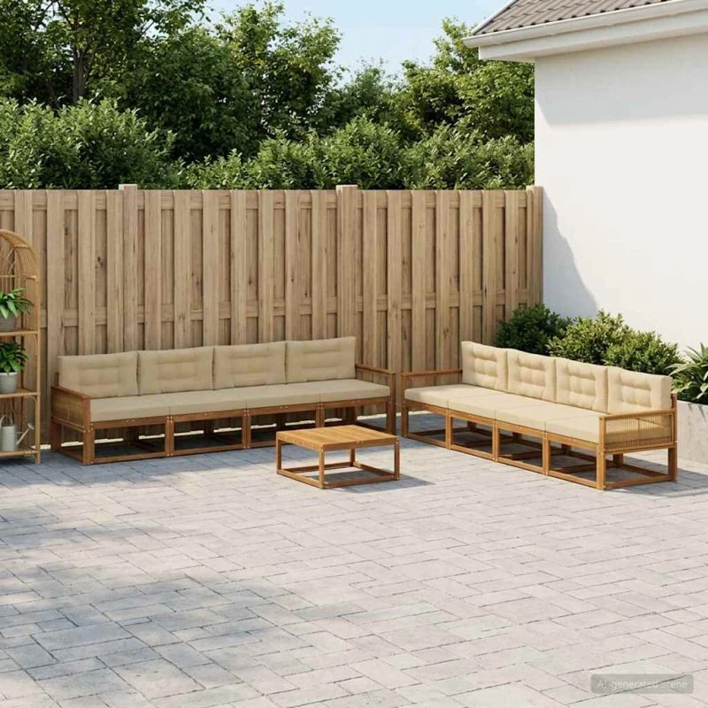 vidaXL Udendørs Sofagruppe 9 pc Naturlig/Beige