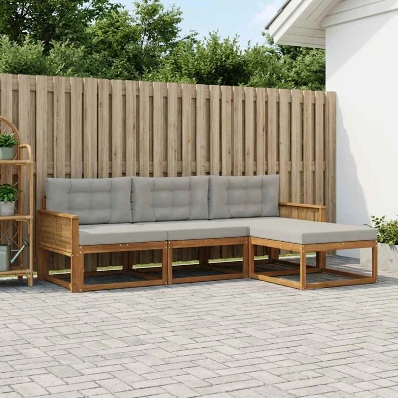 vidaXL Udendørs Sofagruppe 4 pc Naturlig og Lys Grå