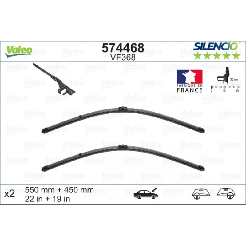 VALEO Viskerblad Silencio 574468, 550/450 mm, til Mercedes-Benz, Opel, Vauxhall