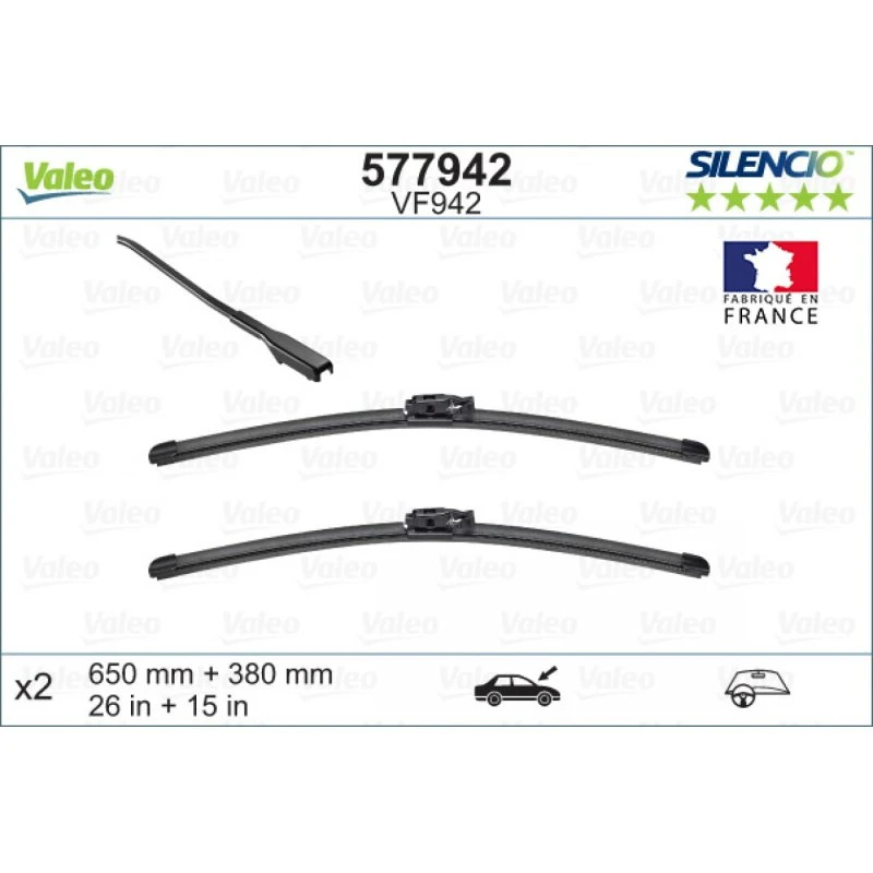 VALEO Viskerblad 577942 SILENCIO 650/380 mm, 2 stk
