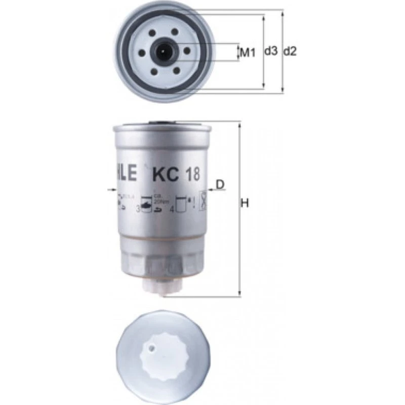 MAHLE Brændstoffilter KC 18, 78 mm, M16x1,5, til VW, Audi, Opel
