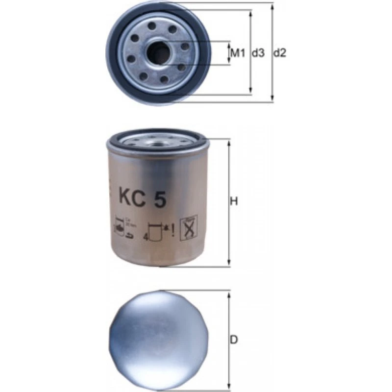 MAHLE Brændstoffilter KC 5, 76 mm, til Toyota, Nissan, Isuzu, Jeep