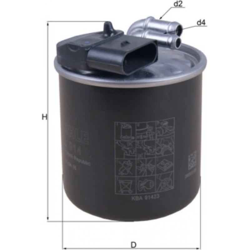 MAHLE Brændstoffilter KL 914 A6510903152, 86,5 mm, 123,8 mm
