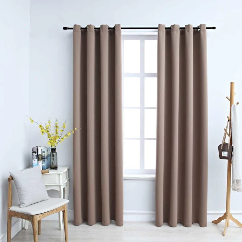 vidaXL Mørklægningsgardiner 2 stk. 140 x 225 cm gråbrun med metalringe