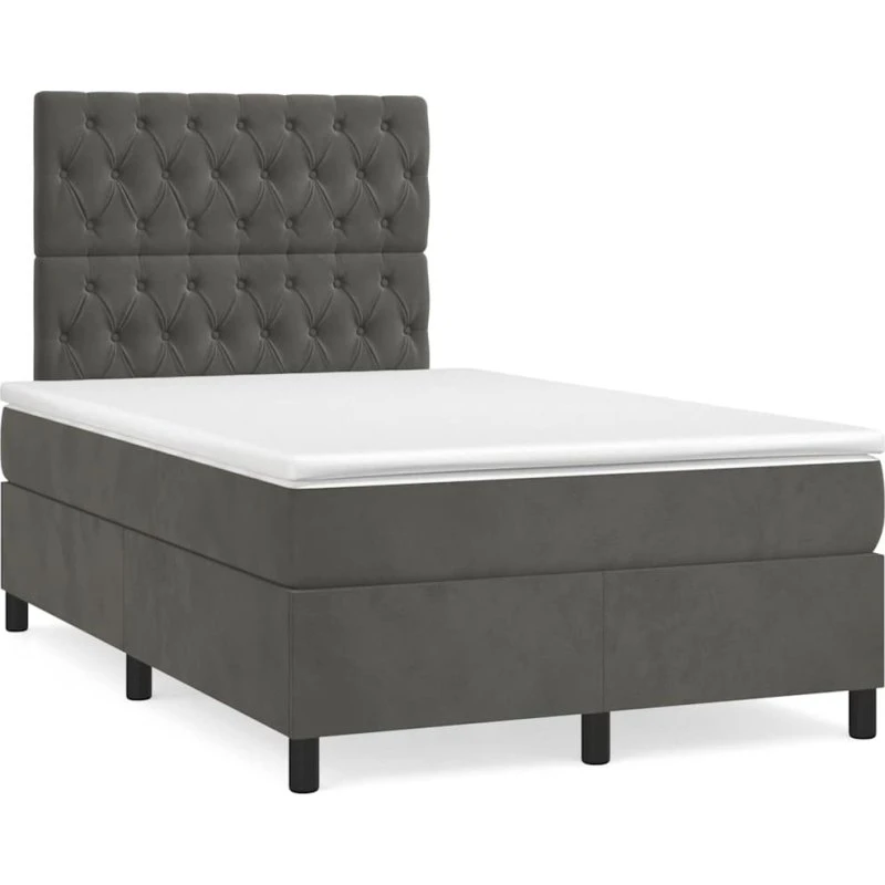 vidaXL Kontinentalseng 120x190 cm med Madras, Mørkegrå Fløjl