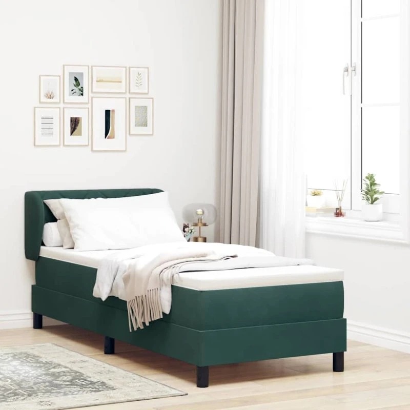 vidaXL Box Spring-seng med hovedgærde, mørkegrøn, 80 x 200 cm, fløjl