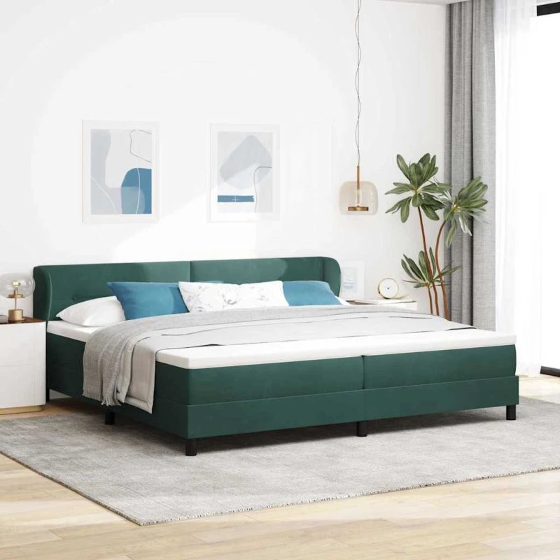 vidaXL Box Spring-seng med hovedgærde, Mørkegrøn 200x200 cm, Fløjl