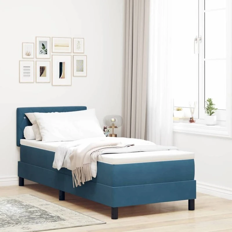vidaXL LED Box Spring Seng, Mørk blå, 80 x 200 cm, Fløjl