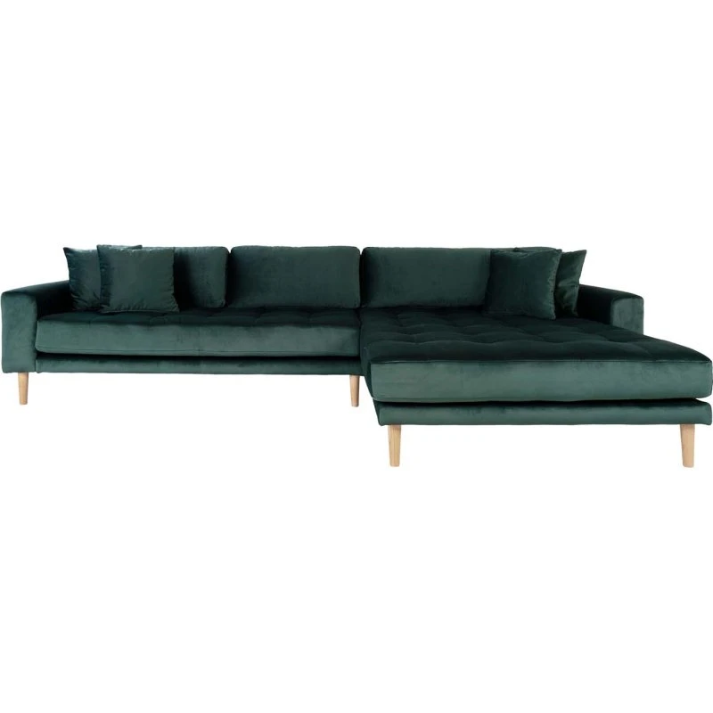 House Nordic Lido loungesofa, mørkegrøn velour, højre chaiselong, naturtræ