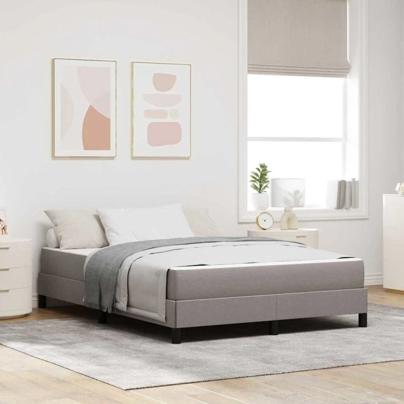 vidaXL Box Spring Seng med Madras Gråbrun 140 x 200 cm Stof