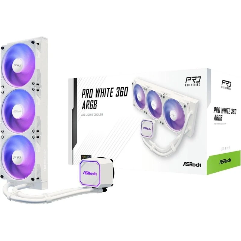 ASRock Pro White 360 ARGB AIO Væskekøler, Hvid, 360 mm