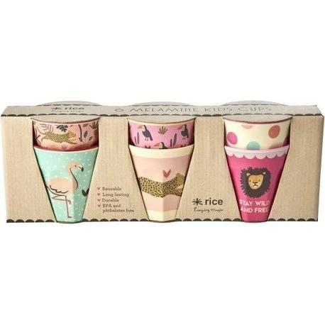 RICE Jungleprint Pink 6 stk. Melaminkopper 160 ml