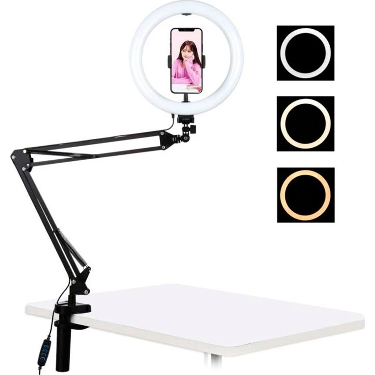 Puluz PKT3090B Smartphone Holder med LED Ringlight (26 cm)