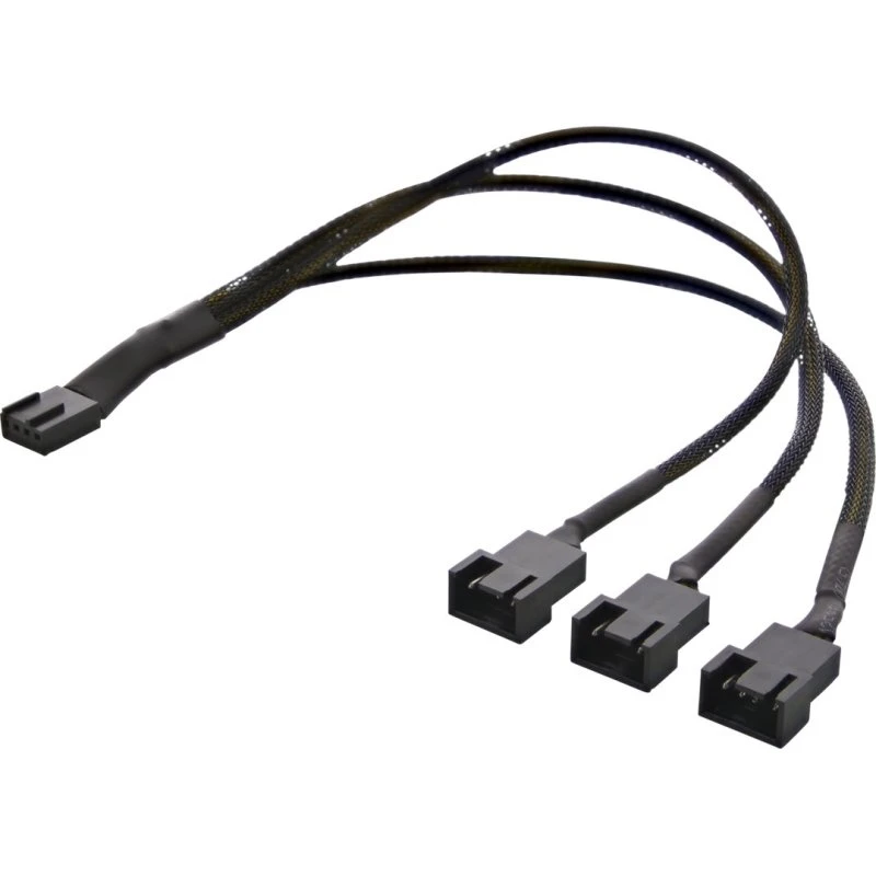 Deltaco Strøm-splitter 30 cm, 4-pin PWM (1x han, 3x hun) - Sort