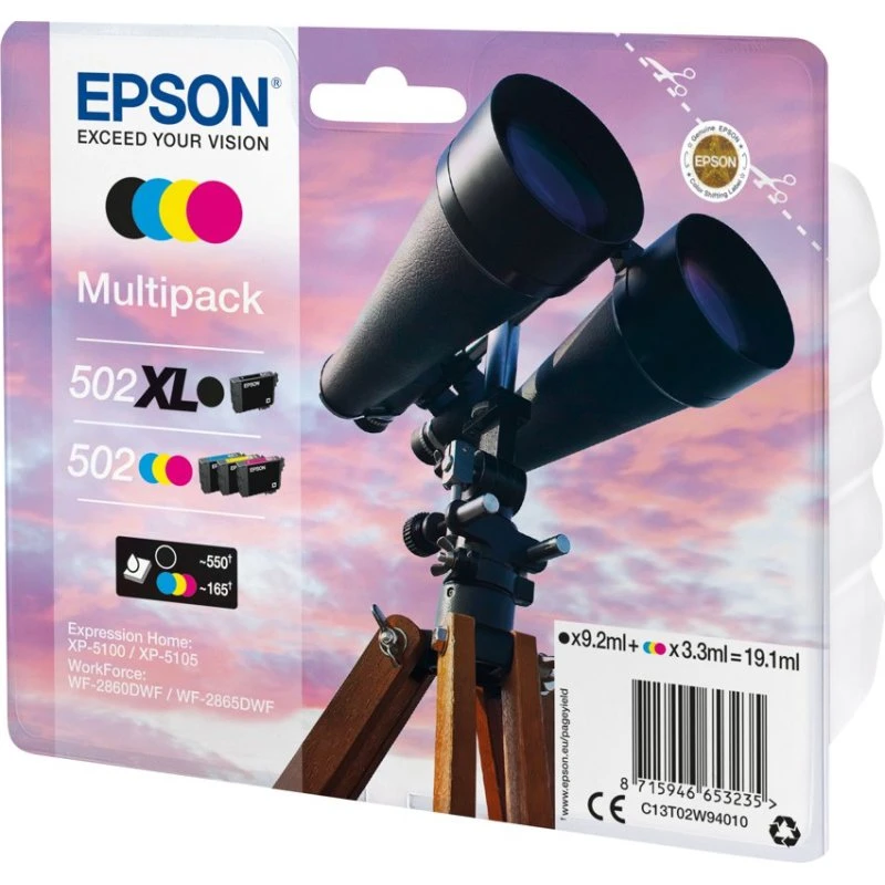 Epson 502/502XL Multipack Sort Gul Cyan Magenta