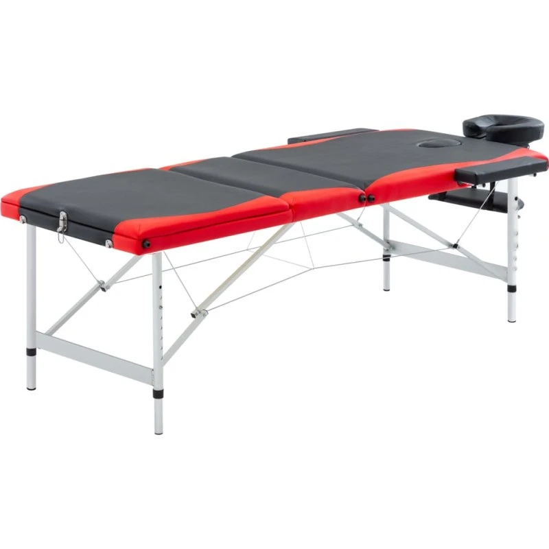 vidaXL sammenfoldeligt massagebord med aluminiumsstel, 3 zoner, sort og rød