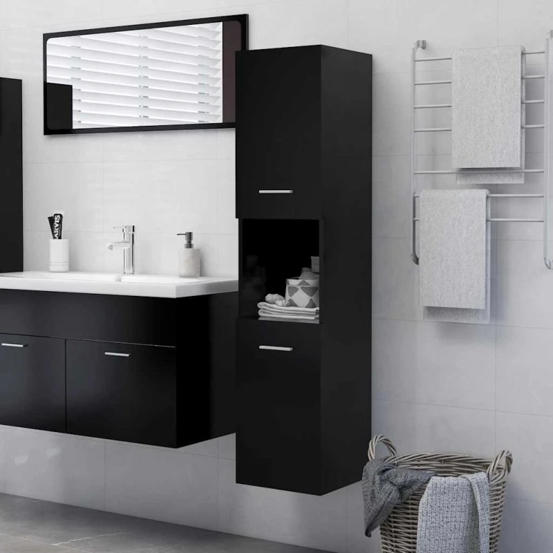 vidaXL Badeværelsesskab 30x30x130 cm Konstrueret Træ Sort
