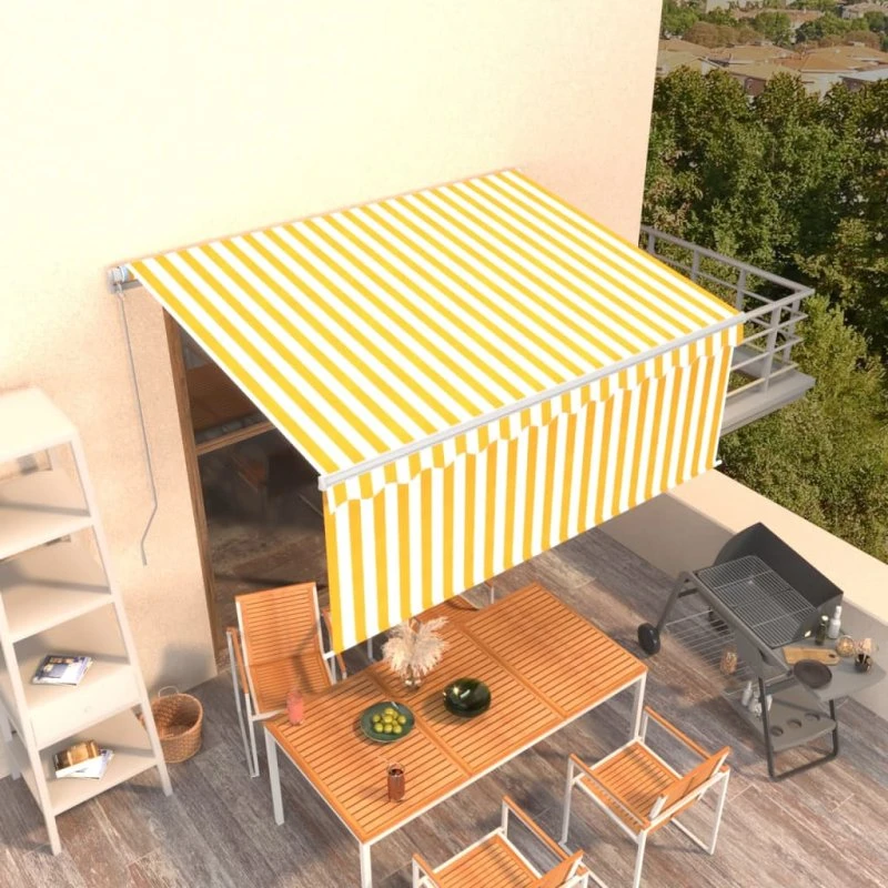 vidaXL Markise 3x2,5 m med Gardin, Gul og Hvid, Manuel Betjening
