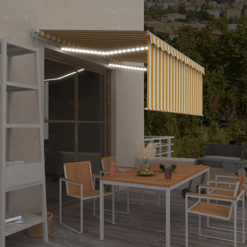 vidaXL Markise 3,5x2,5 m med gardin, gul/hvid, manuel