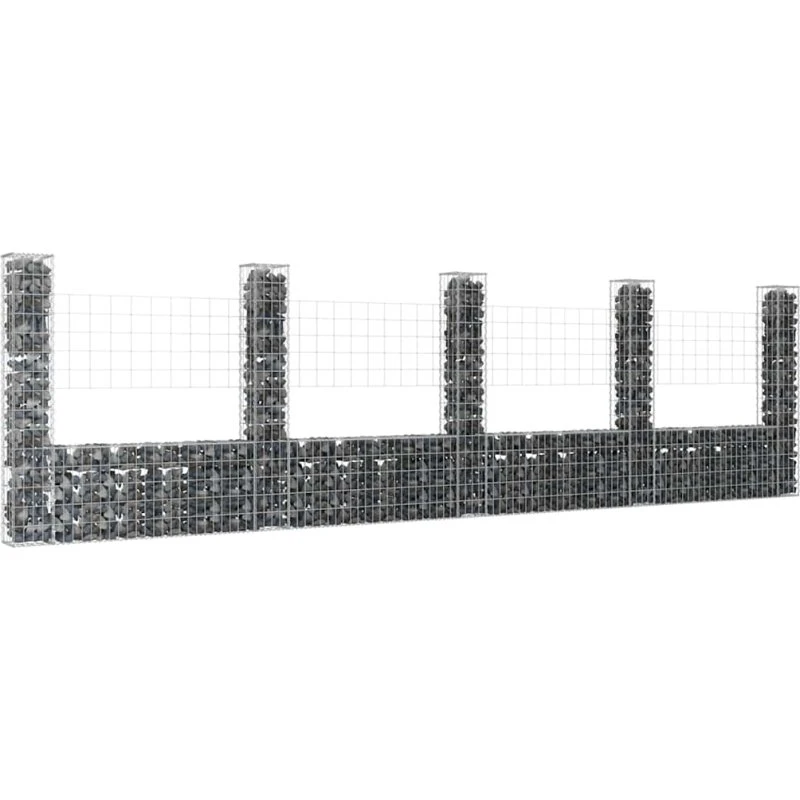 vidaXL Gabionkurv 500x20x150 cm med 5 stolper, rustfri U-facon jern