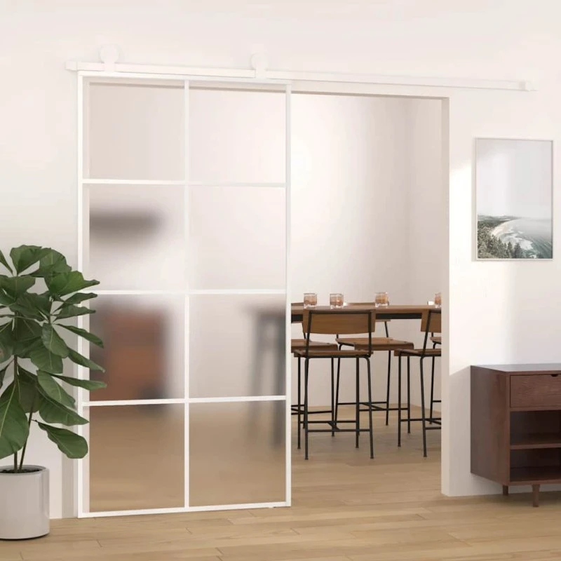 vidaXL Skydedør 102,5x205 cm hærdet matteret glas og aluminium hvid