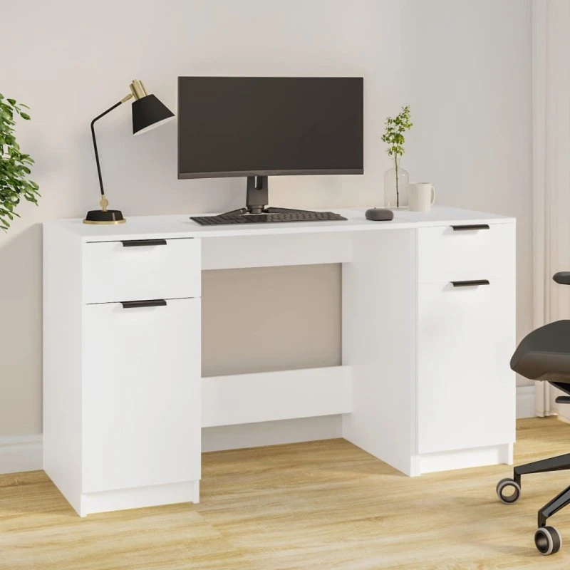 vidaXL Skrivebord med Sideskab, Konstrueret Træ, Hvid