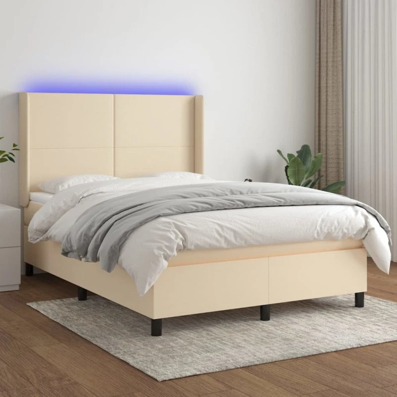 vidaXL Kontinentalseng 140x190 cm Creme med LED-lys